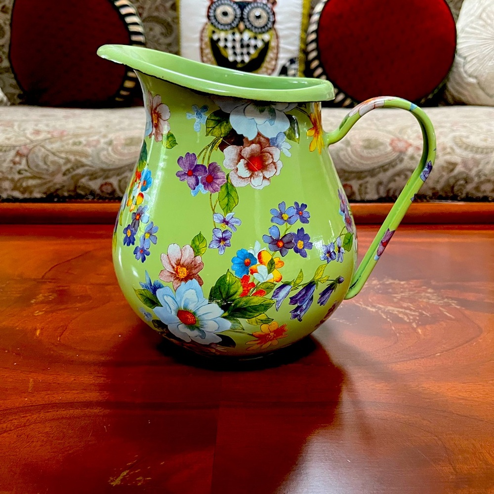 MacKenzie Childs Flower Market Pitcher with Green and Multicolor Design